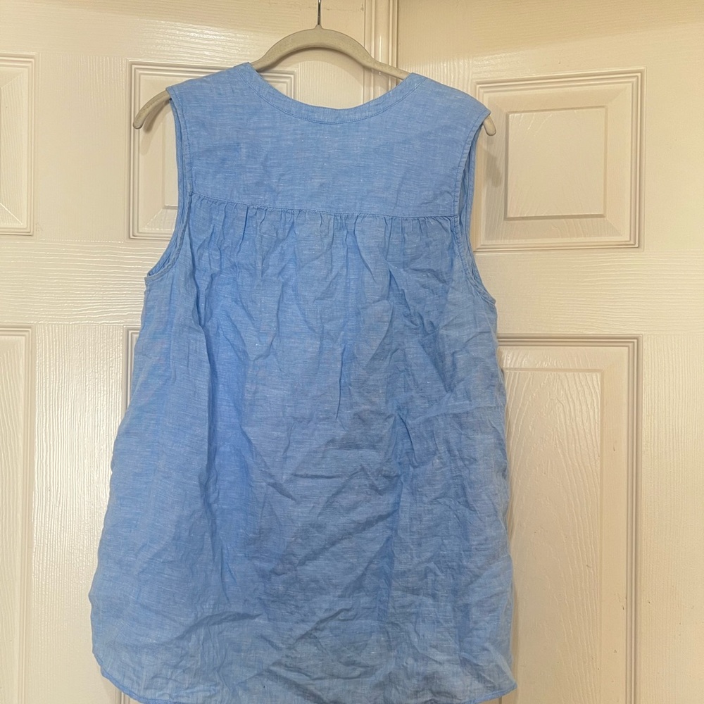 Tahari  Power Blue Linen Sleeveless Shirt Top Blouse Beach Coastal resort sz M - Picture 6 of 11